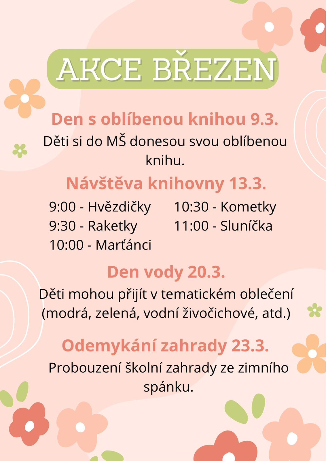 Co se bude dít v naší mateřské škole v březnu